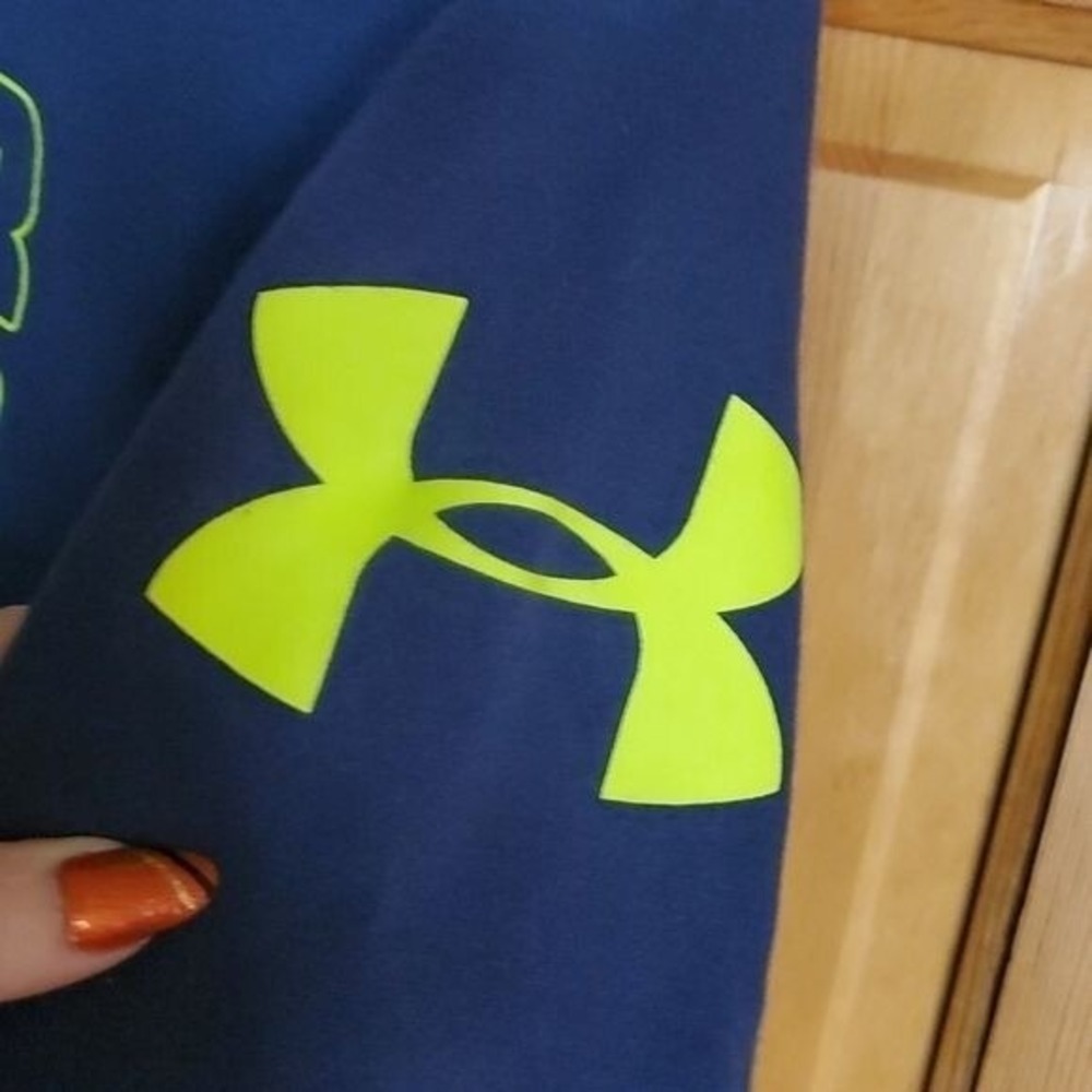 Under Armour Loose Vibrant Logo Blue & Yellow Sz. S/P Hoodie with Pockets - Picture 4 of 10